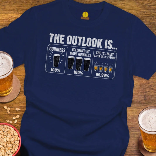 The outlook is Guinness on a Navy Tee Shirt
