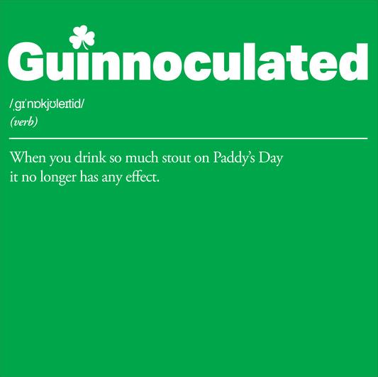 Green background with 'Guinnoculated' definition and St. Patrick's Day definition.
