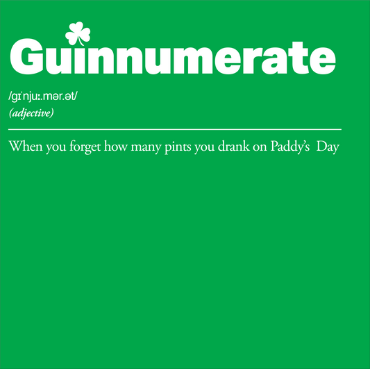 Green background with 'Guinnumerate' text and definition on a white background